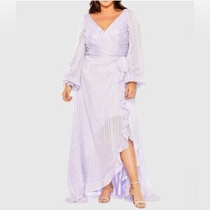 Mac Duggal Lavender Faux Wrap Maxi Dress With Ruffle Trim Size 20 W